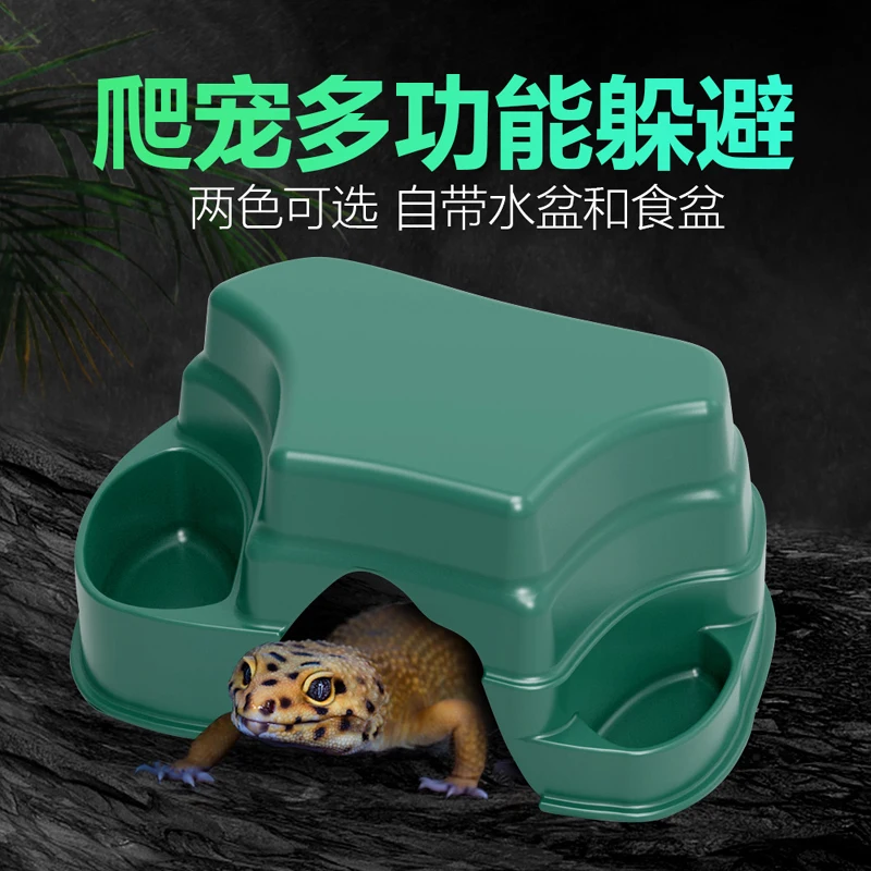 Plastic Reptile Hideout Cave Box with Basin Shelter House Hiding Ornament Easy Clean for Frog Snake Snakes Leopard Amphibians