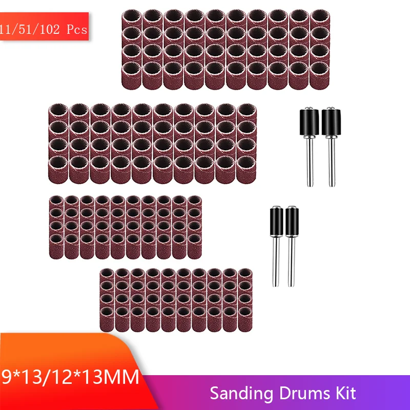 11/51/102 ชิ้นกลอง Sander ชุด 1/8 นิ้ว 3/8 นิ้วกลอง Sander Sanding Sleeve Drum Mandrels โรตารี่เครื่องมือสําหรับเครื่องเจาะโรตารี่