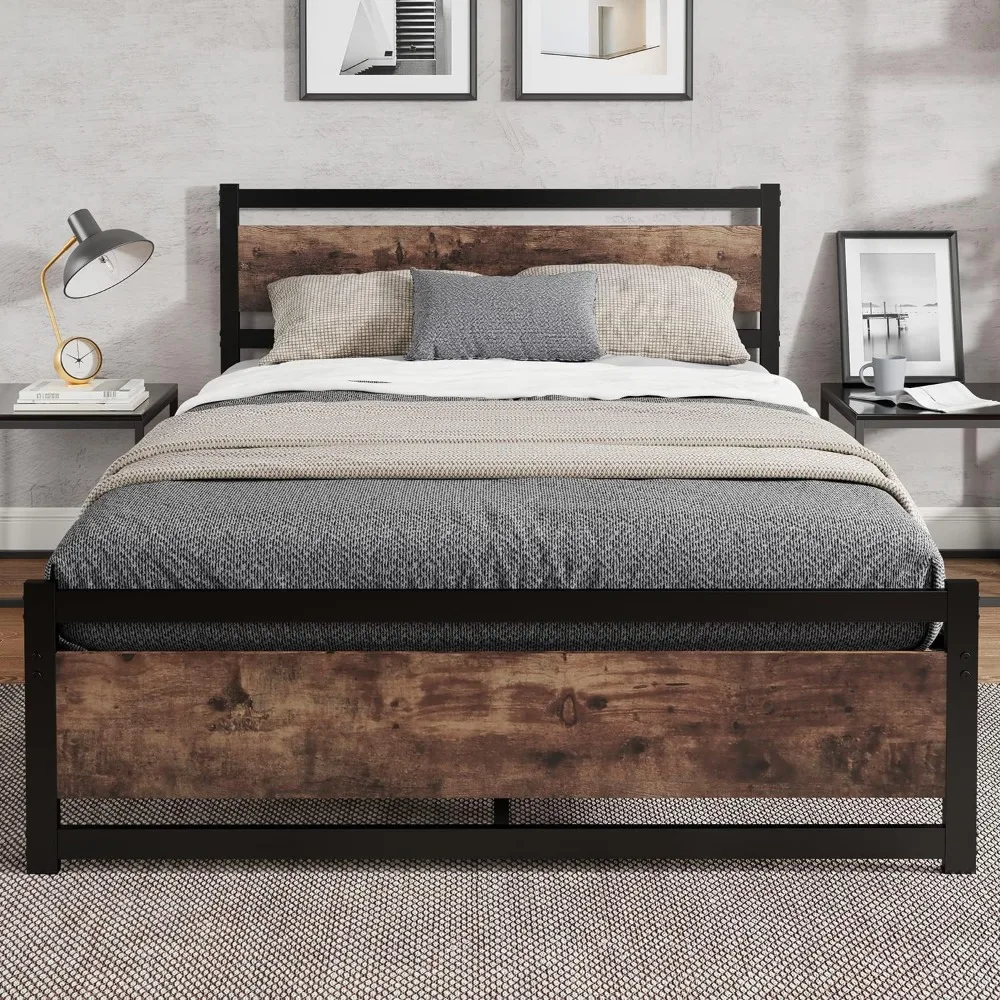 

Bed Frame with Wooden Headboard, Heavy Duty Platform Metal, No Box Spring Needed, Strong Metal Slats Support, Noise-Free, Twin
