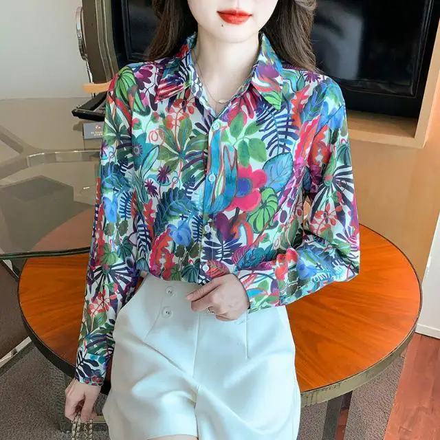 

Рубашка с принтом тропического леса во французском стиле ретро