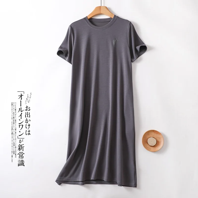 High Quality Women Solid Color Cotton Nightdress Comfort Short Sleeve Long Dress Casual Home Wear Sleepwear Ladies Nightshirt