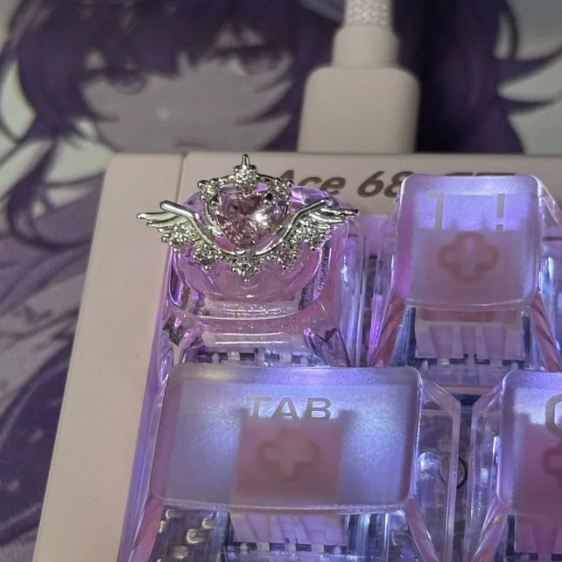 ESC Diamond Heart Keycap Custom 1pc Point Transparent Key Caps Cute Handmade Cartoon Anime Point Keycaps for MX Switch Design