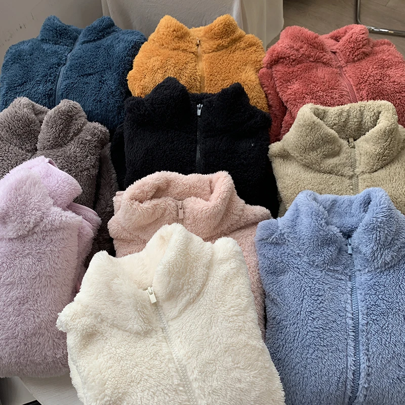 

Autumn Winter New Korean Style Coat Women Long Plush Fleece Zipper Jacket Ladies' Fur Cardigan Coats