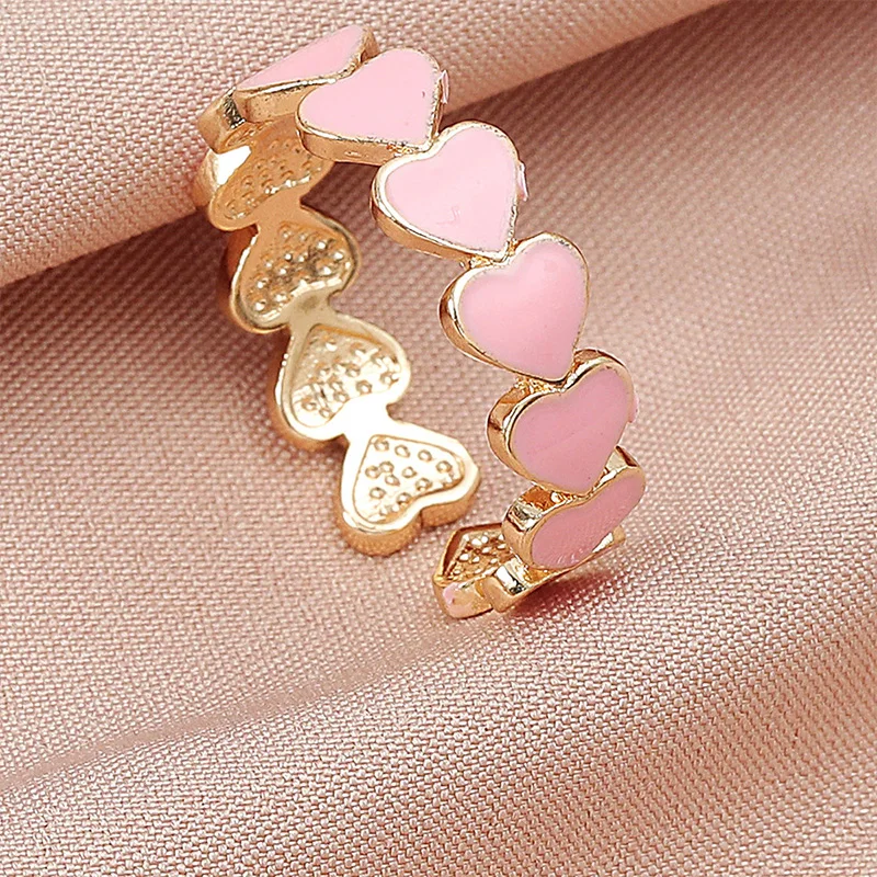 Colorful Love Heart Women\'s Ring Opening Sweet Enamel Cute Finger Rings Gold Color Vintage Bohemia Jewelry for Women Girl