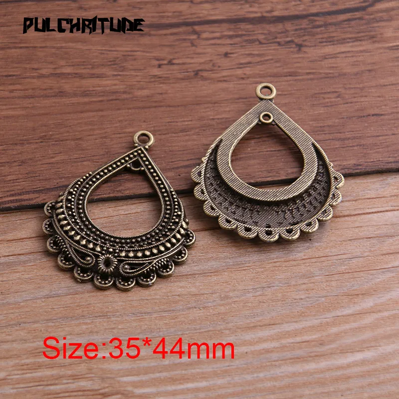 4PCS 35*44mm Two Color Water Droplets Necklace Charm Women Jewelry Fashion Porous Connector Pendant Earring