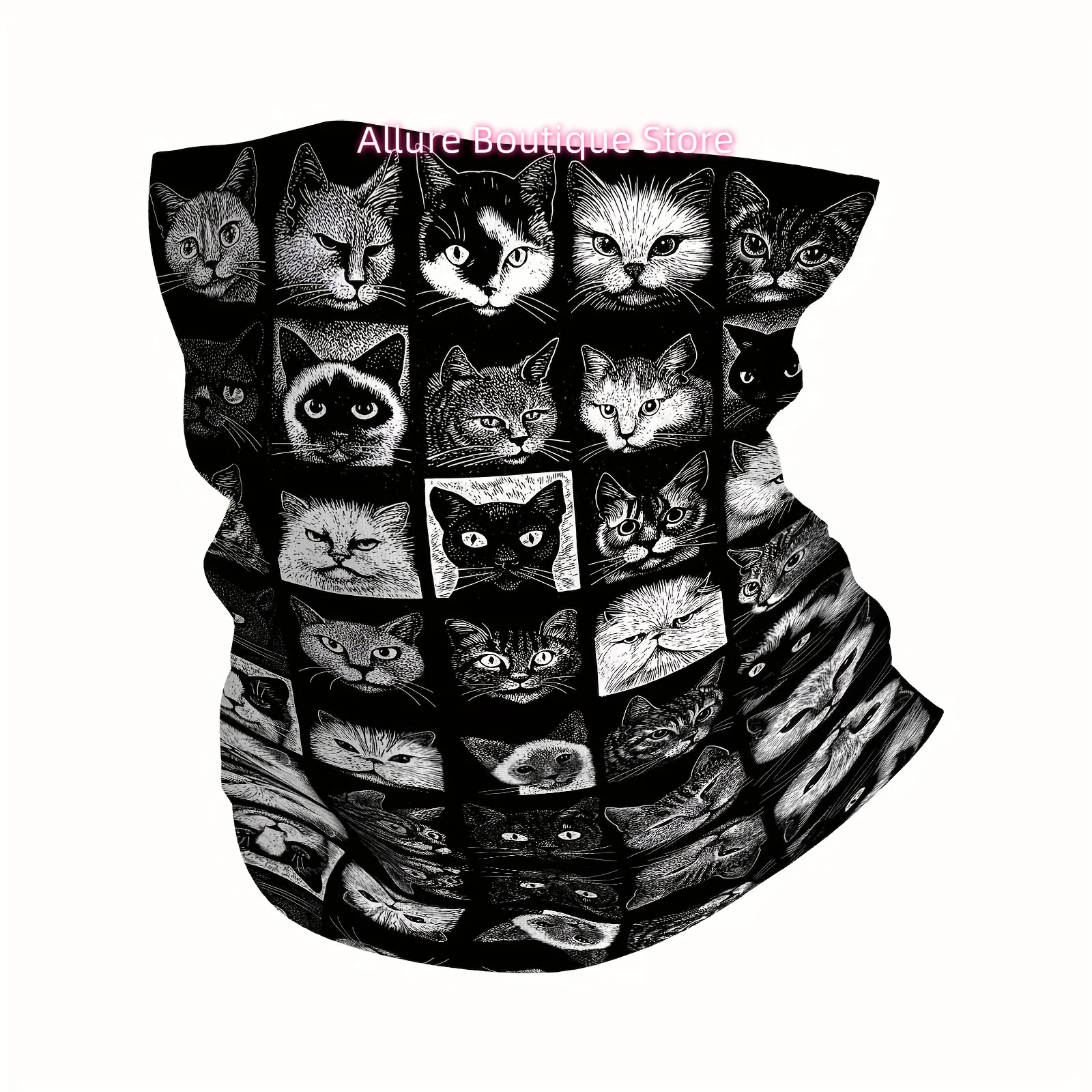 Black And White Cat Portraits Multi Functional Print Scarf Men Women Unsix Mask Neck Mask Holiday Events Gifts for Friends and F