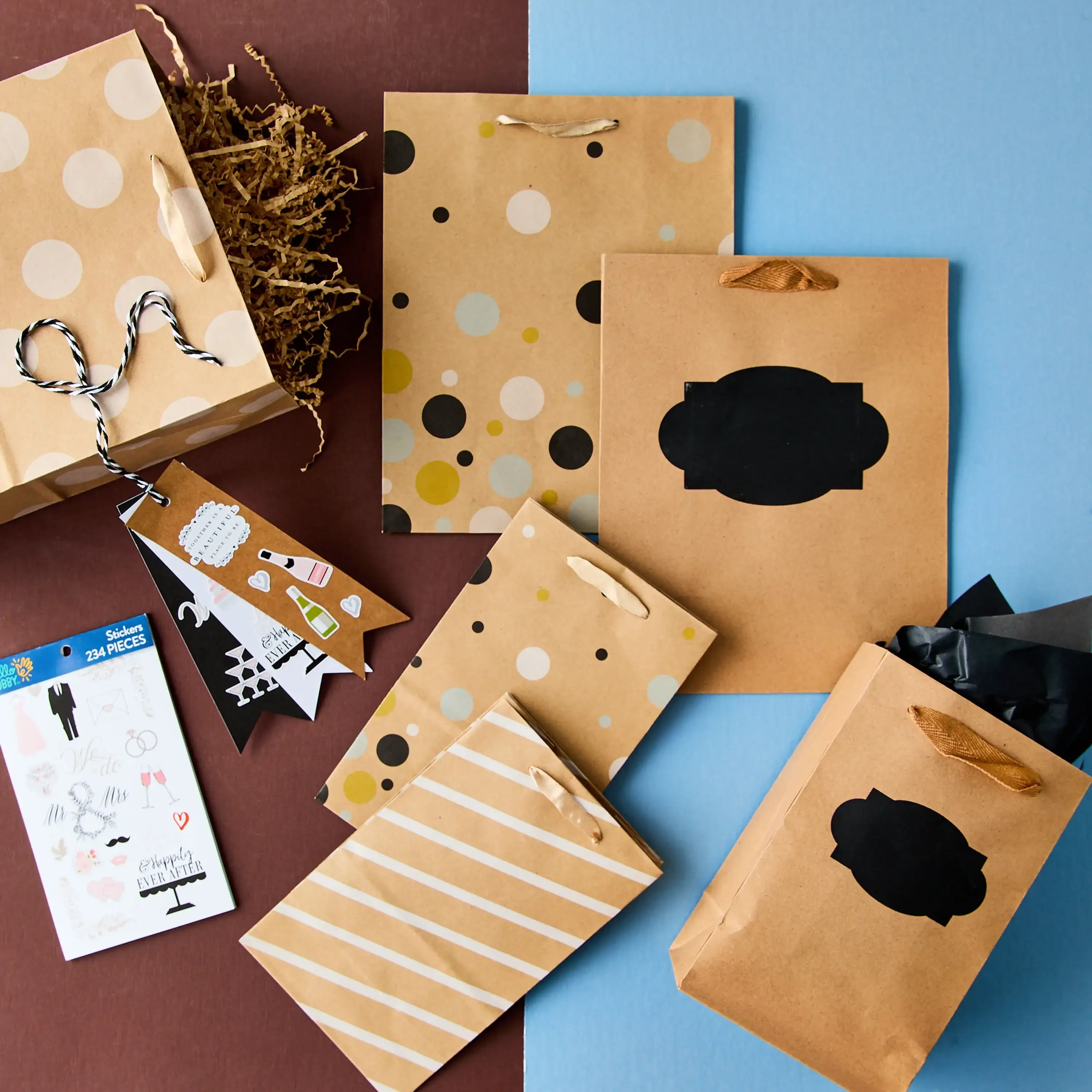 Large Brown Pattern Paper Bags, 8" x 10", 13 Count