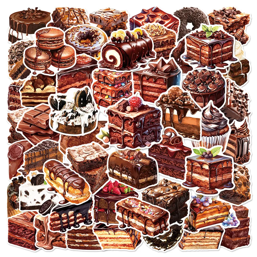 50 Stück Schokoladenkuchen-Dessert-Graffiti-Aufkleber – wasserfeste Dekoraufkleber für Wasserbecher, Lunchbox, Kühlschrank