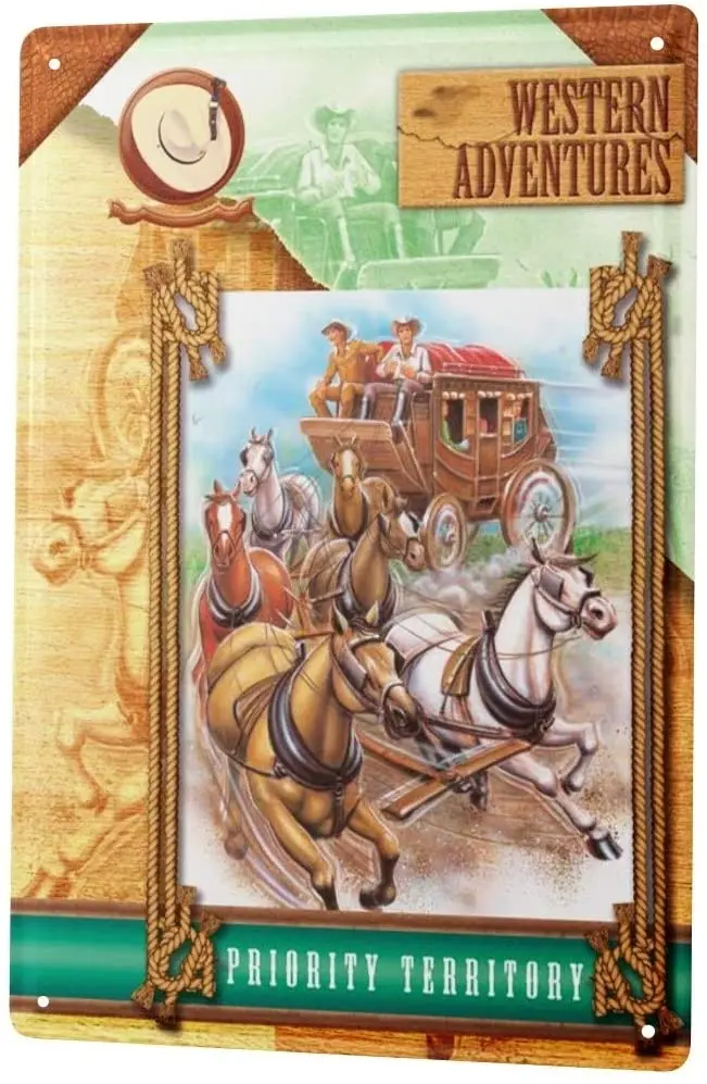 LEotiE SINCE 2004 Tin Sign Metal Plate Decorative Sign Home Decor Plaques Western Cowboy Indian Decoration Carriage Horses