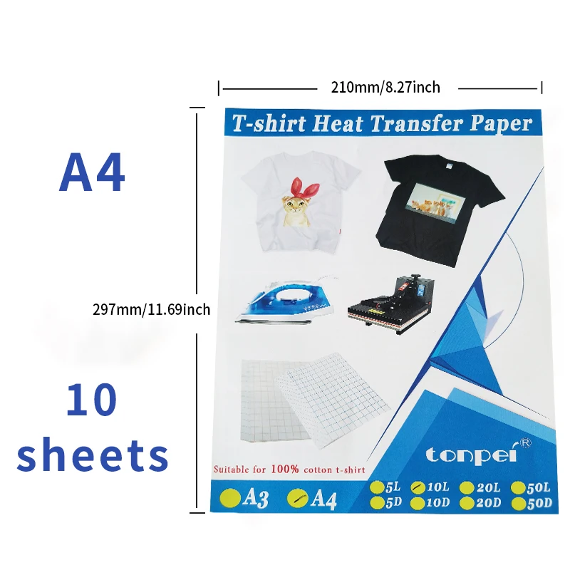 10 Sheets Inkjet Heat Transfer Paper A4 Cotton T-Shirt Dark Black Transfer Paper  Light White Paper For 100% Cotton Fabric