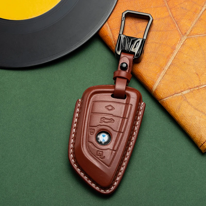 Wholesale Cow Leather Car Key Cover with Buckle Protective Car Key Case for BMW X1/3/X5/X6/2/5/6/7 Remote Control