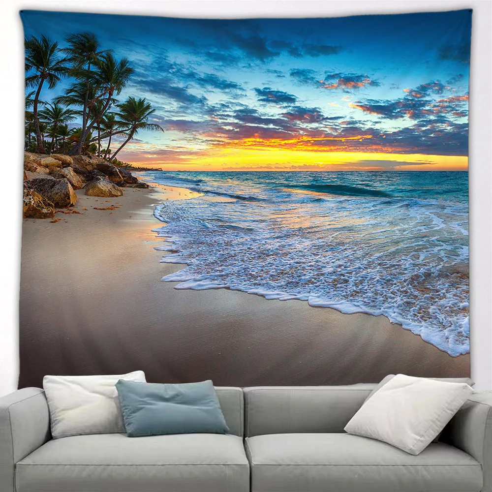 Insel Strand Tapisserie Kokosnuss baum Hawaii Landschaft tropischen Ozean im Freien Poster Natur Landschaft Wandbehang Home Art Dekor