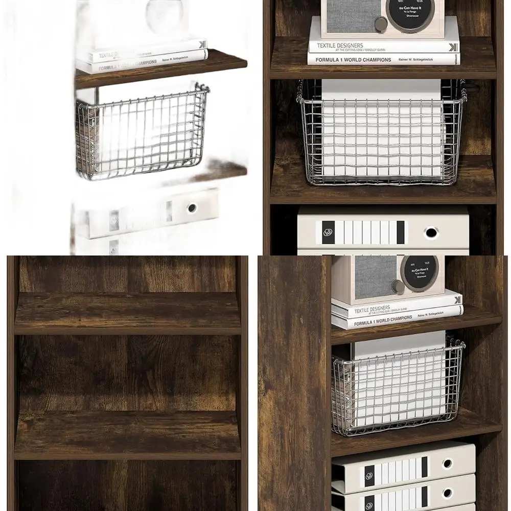 

Amber Pine 5-Tier Open Cube Bookshelf Organizer, 11x17x44, for Home Office, Living Room, Bedroom