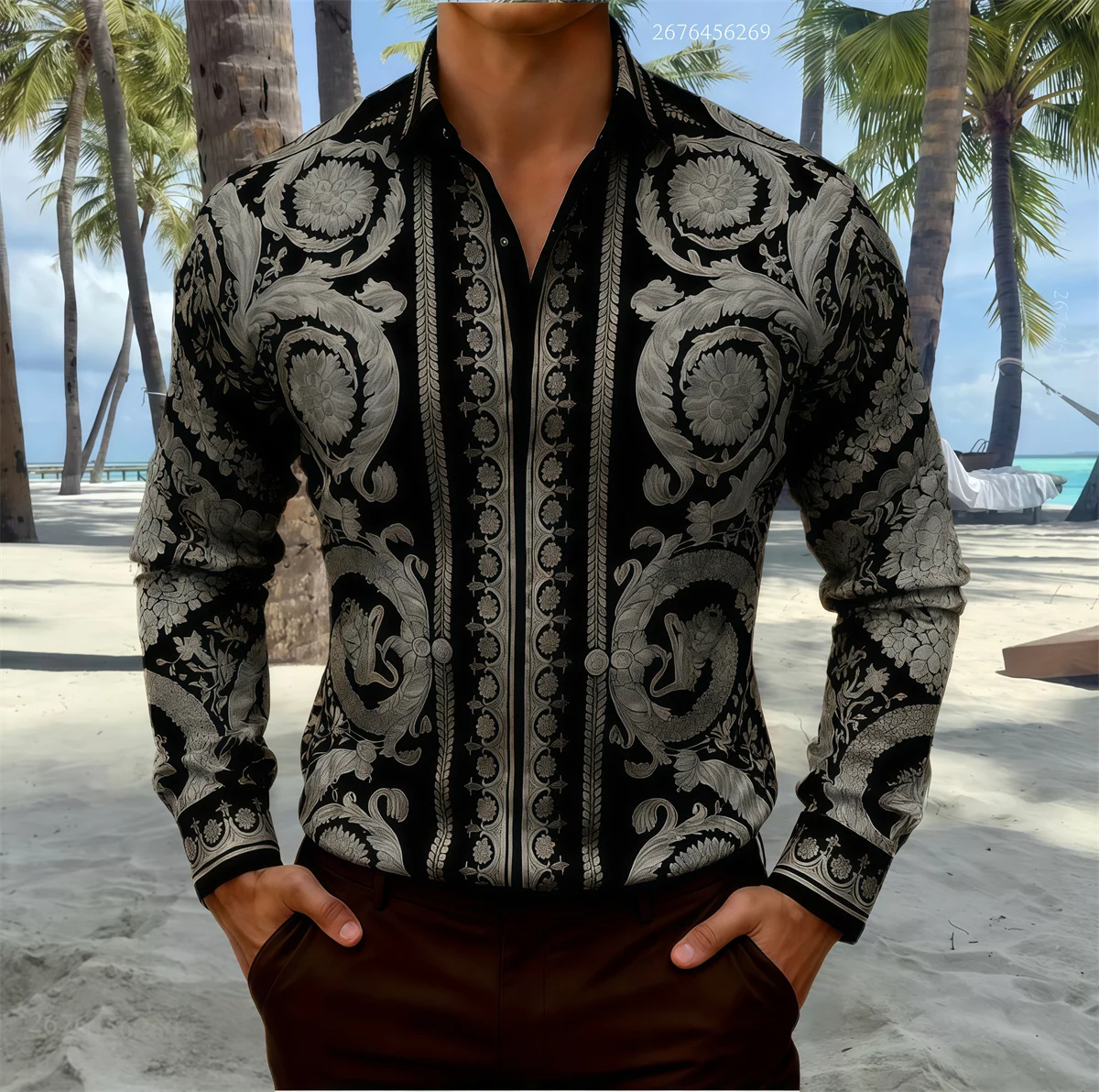 Camisa de lujo de 14 colores para hombre, camisa clásica de manga larga de negocios de alta gama, camisa estampada de alta definición, envío rápido.