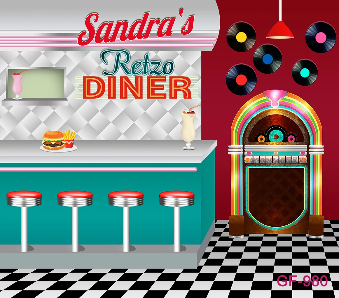 Back To 50s Photography Backdrop for Birthday Rock Roll Party 1950s Soda Shop Photo Retro Diner Time Party Decor Background