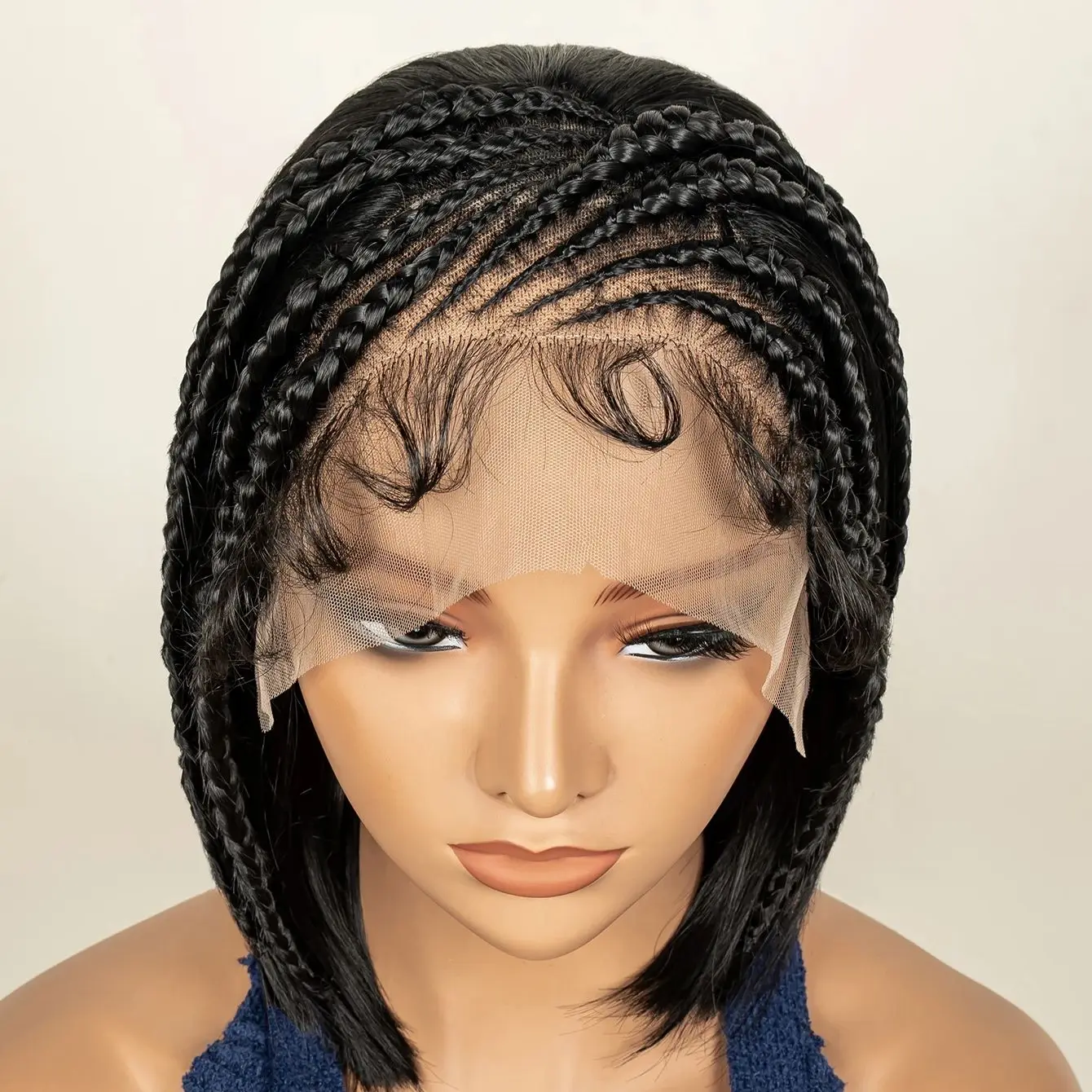 Straight Synthetic Hair Wigs with Baby Cornrow Braided Braids Hair Wig Transparent 13x4 Lace Frontal 16in Hair Fits Black Women