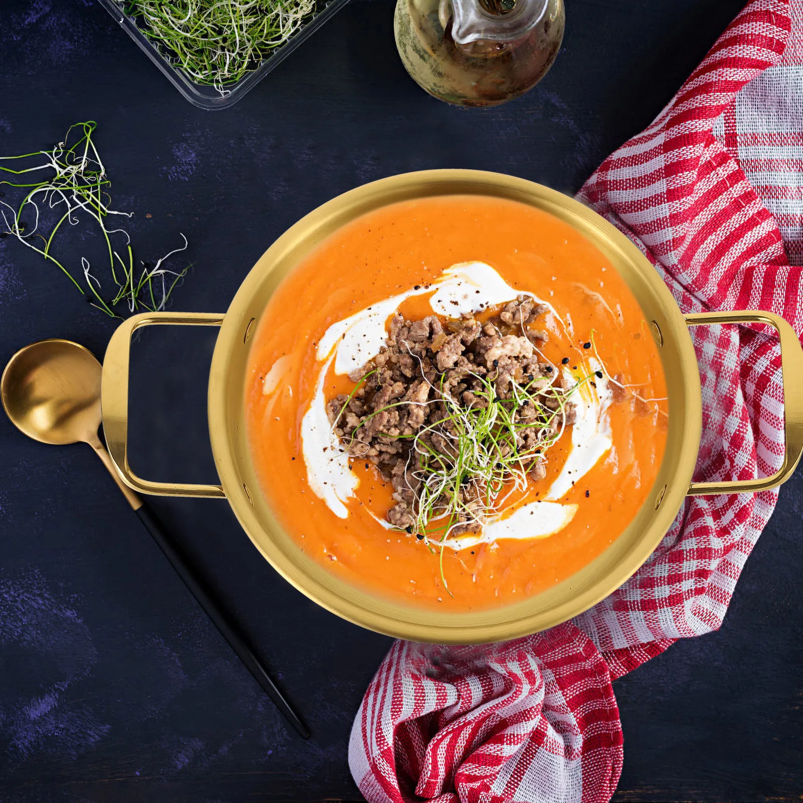 

Stainless Steel Wok Korean Ramen Large Cooking Pan For Hot Pot Stir Fry Noodle Soup Double Handle Stock Pot Kitchen