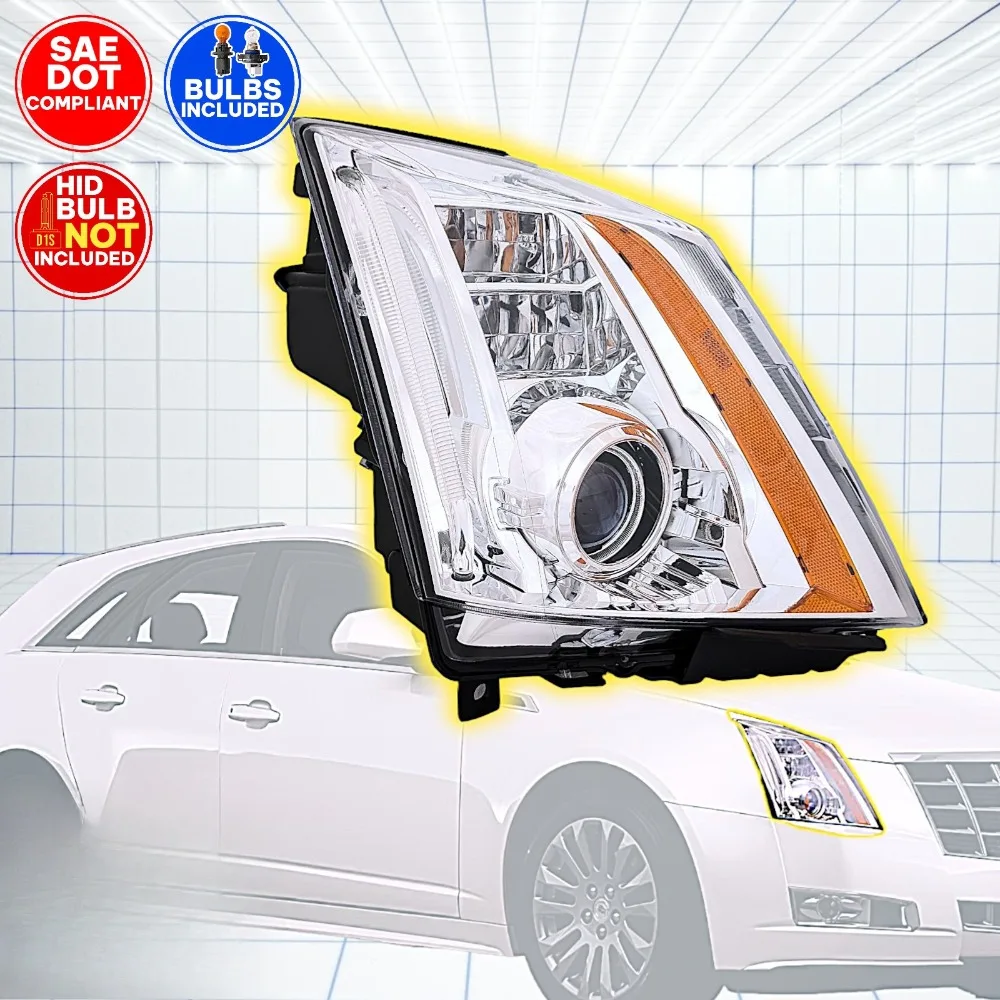 [HID w/o Kit] For 2008-2014 Cadillac CTS Chrome Passenger Headlight LED DRL RH