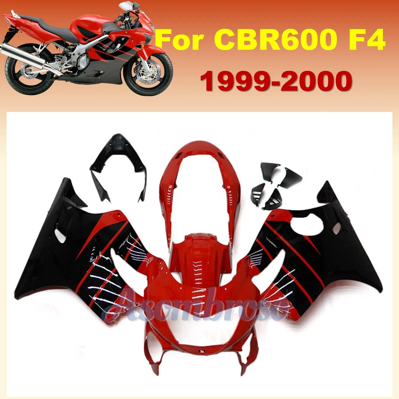 Kit de carenado completo para CBR600F4 1999 2000 CBR600 F4 99 00 cubierta protectora para capó de carrocería de moto deportiva rojo negro