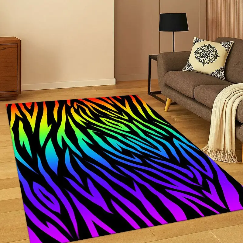 Schwarz-weißer Teppich mit Zebrastreifen für Schlafzimmer, Wohnzimmer, Sofa, Spielzimmer, Fußmatte, Heimdekoration, Kinderspielbereich, rutschfester Teppich, Geschenk – Detail 2