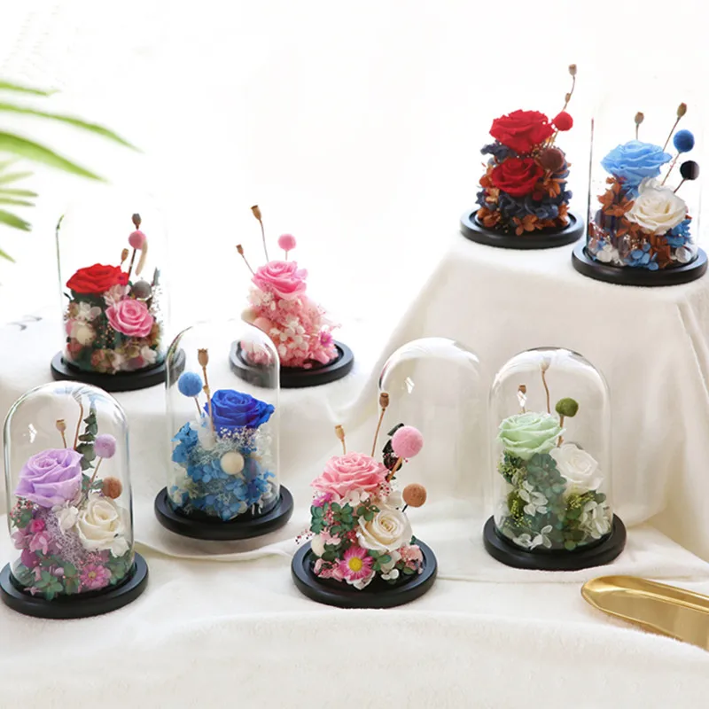 

4sets/pack 9*15cm Glass Dome Vase Home Decoration Different Optional Base Transparent Cover Friend Favor Gift Wedding Live Prop