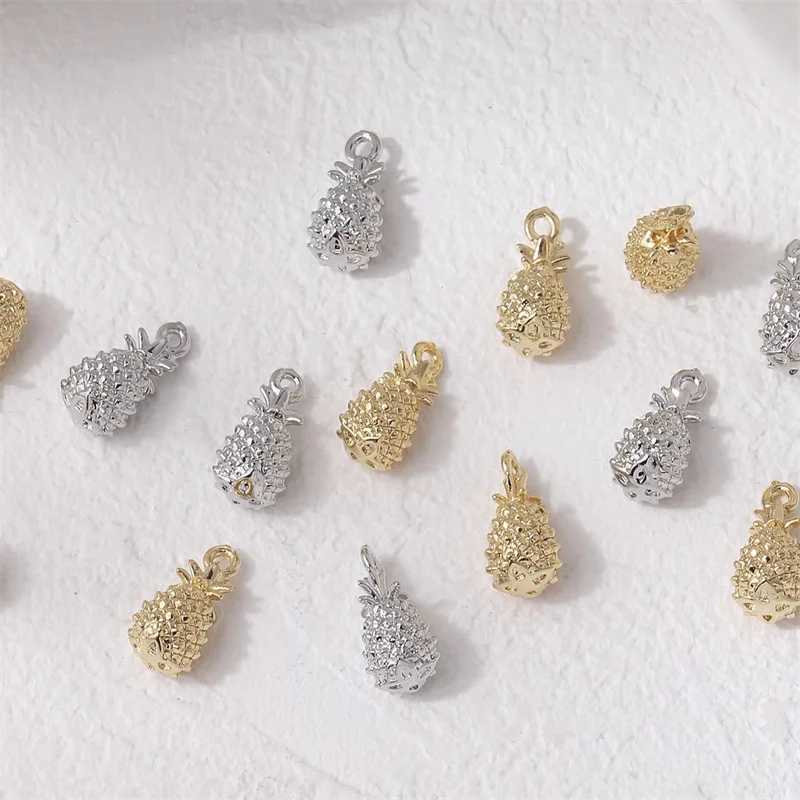 وصل جديد 30 قطعة/الوحدة اللون طباعة الكرتون الأناناس شكل النحاس العائمة المدلاة الخرز diy مجوهرات الملابس قلادة الإكسسوارات #1