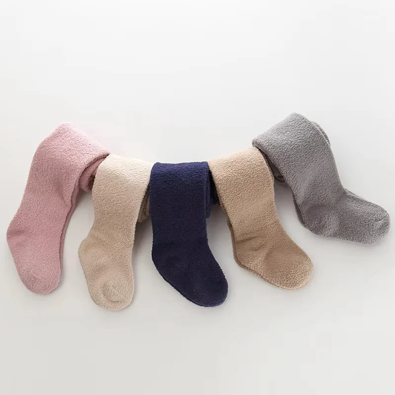 Coral Fleece Newborn Baby Girls Tights Winter Warm Soft Toddler Tights For Girls Infant Solid Leg Warmers Pantyhose  0-24Month