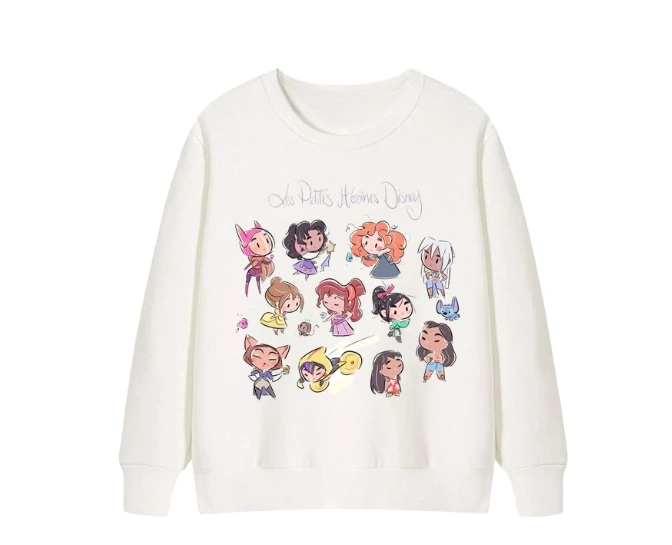 New Autumn and Winter Hot Selling Popular Disney Princess Series Pattern Printed Loose and Breathable Round Neck Cotton Top