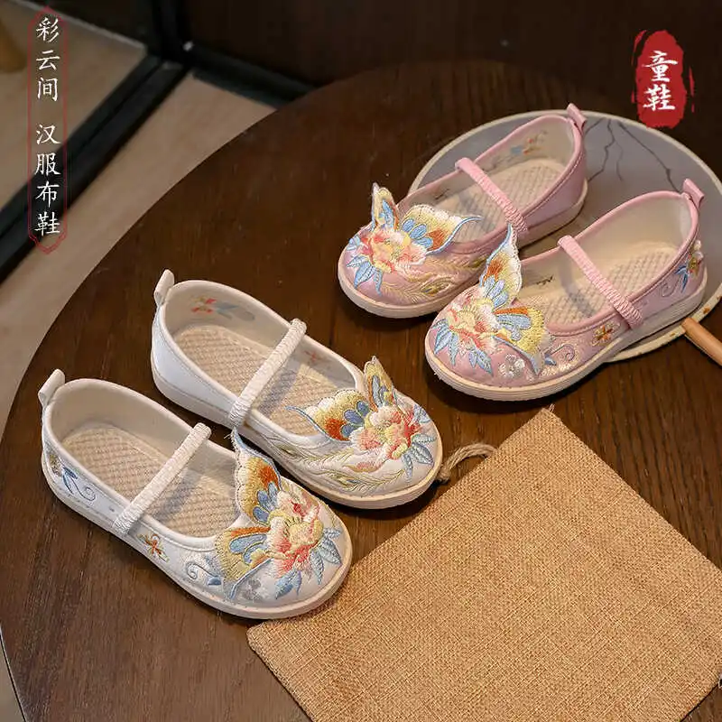 Children's Hanfu Shoes Handmade Cloth Shoes Baby Ancient Clothing Embroidered Shoes Retro Ethnic Style Girls Embroidered