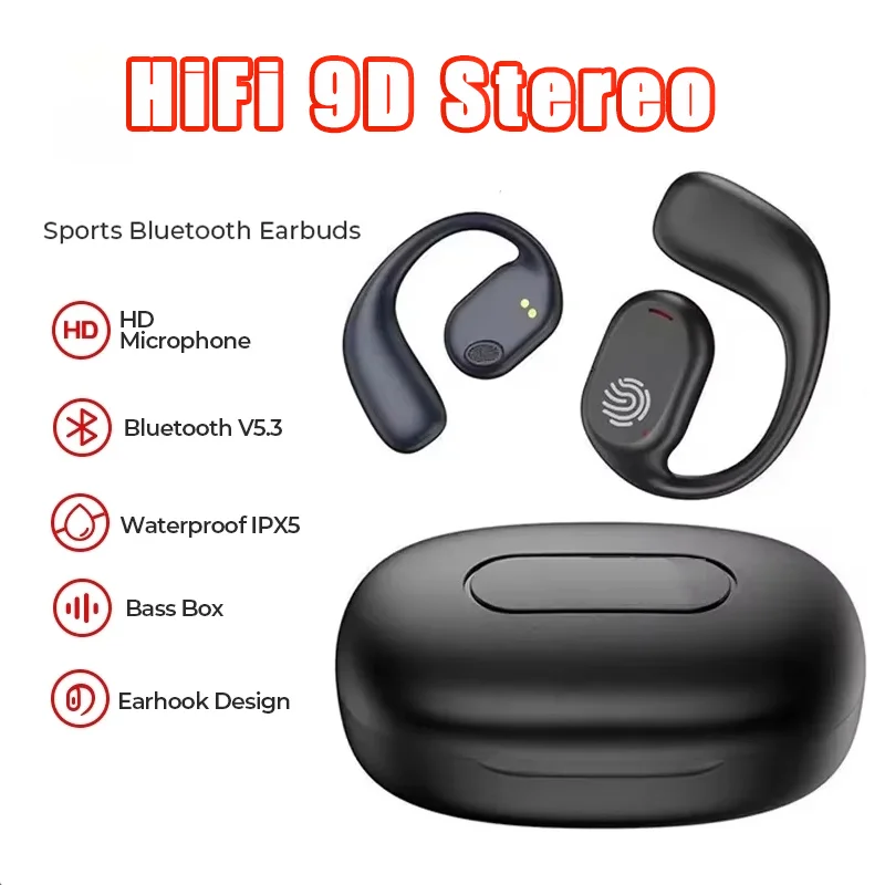 GT280 Bluetooth 5.3 Bone Conduction Earbuds HiFi 9D Stereo Sports Waterproof Ear Hooks Open Ear Touch Control Headset With Mic