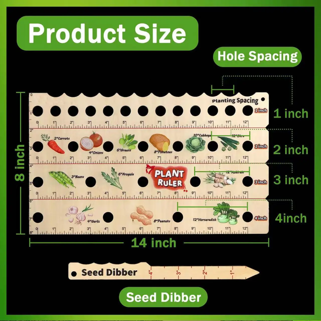 Multifunction Seed Spacing Ruler Seed Planting Ruler with Holes Portable Garden Ruler with Plant Dibber Seed Spacer Planter Tool