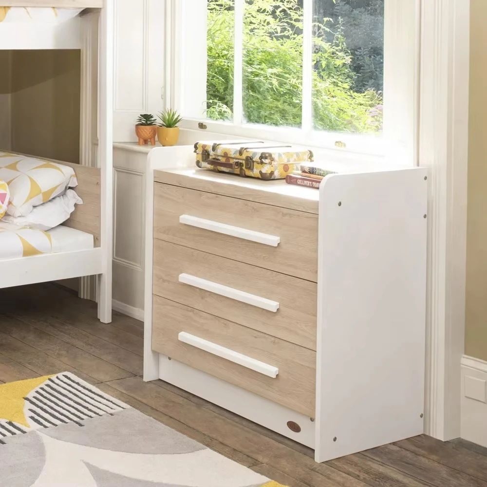 Strong Construction Non-toxic Water Base Finishing Rustic Light Solid Wood Furniture 3 Drawer Wooden Chest of Drawers