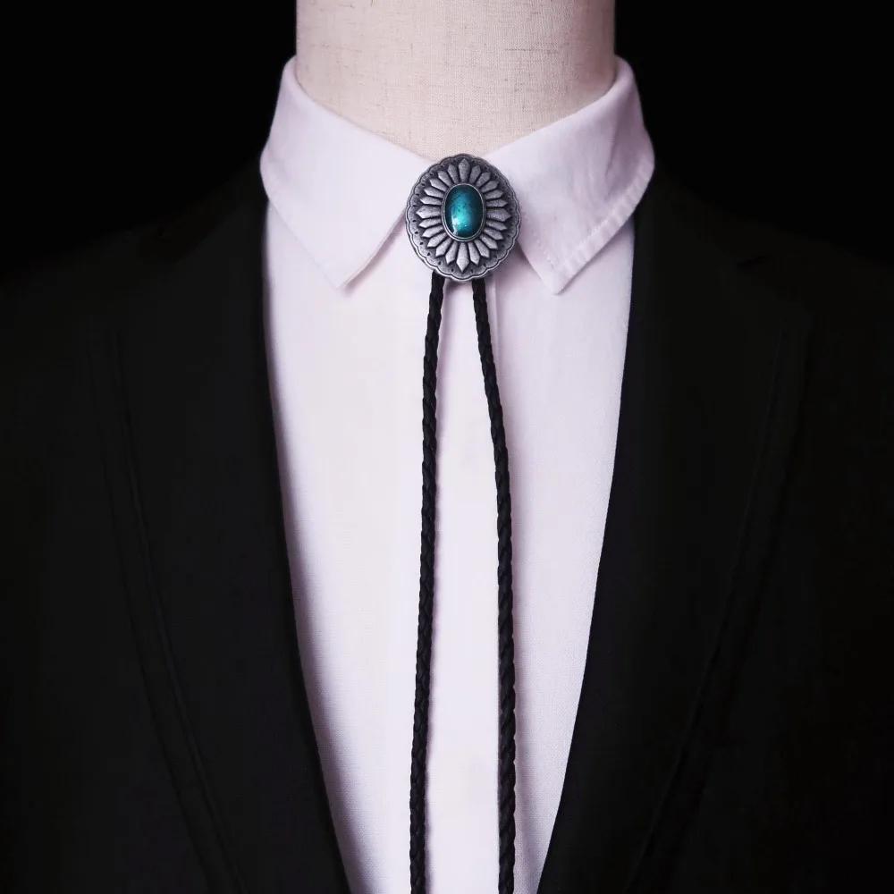

PU Woven Rope Indian Western Cowboys Bolo Tie Western Country Style Ethnic Style Turquoise Bolo Tie Vintage Sweater Chain