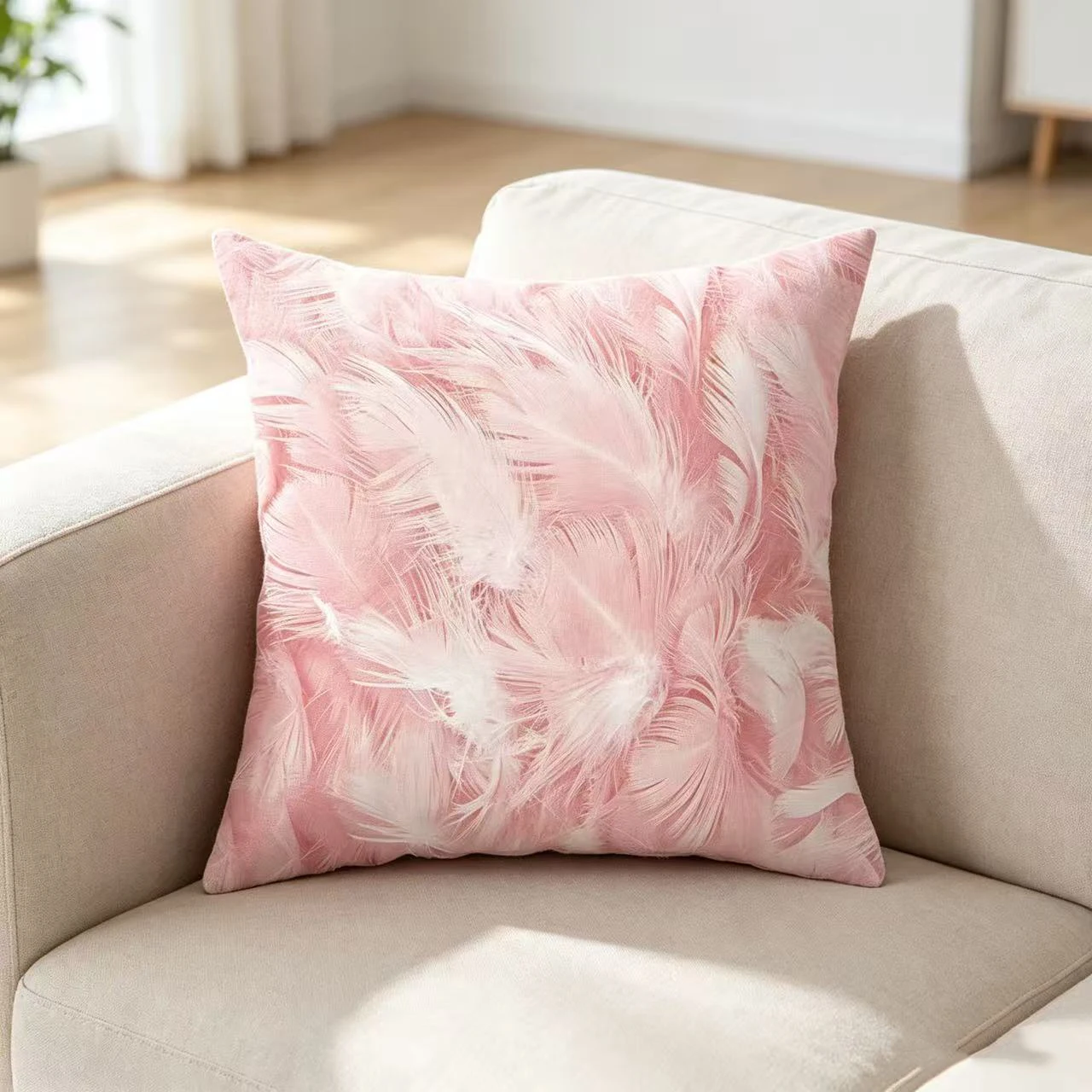 Blush Pink Geometric Feather Throw Pillow Case Decorative Pillowcase Living Room Sofa Office Seat Cushion Cover Home Gift Decor