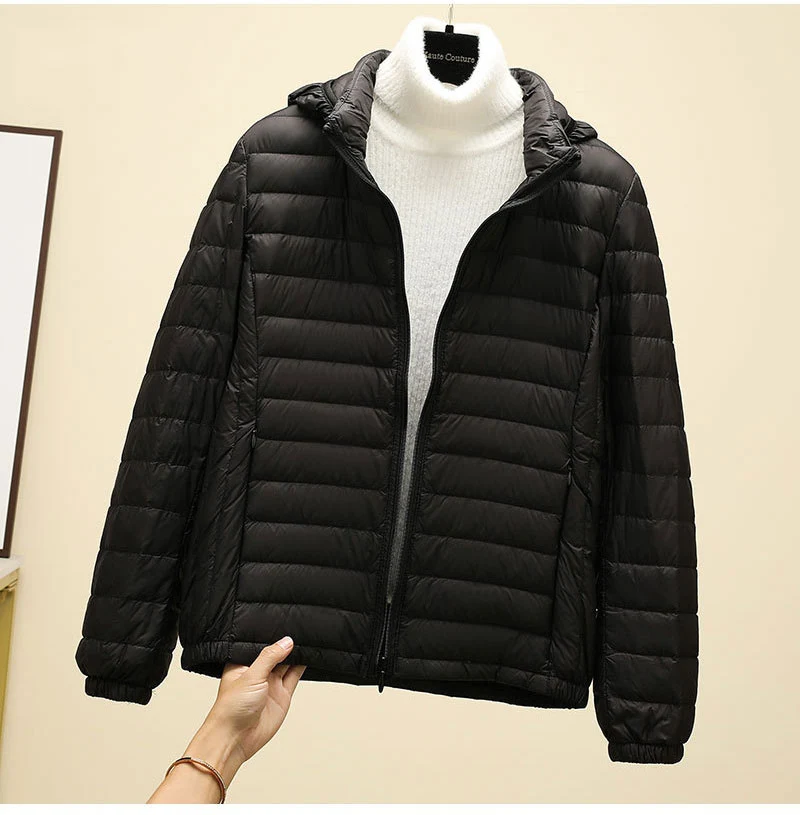 Schinteon Women Ultralight 90% White Duck Down Jacket with Removable Hood Autumn Winter Thin Outwear Portable Storage 2026 New