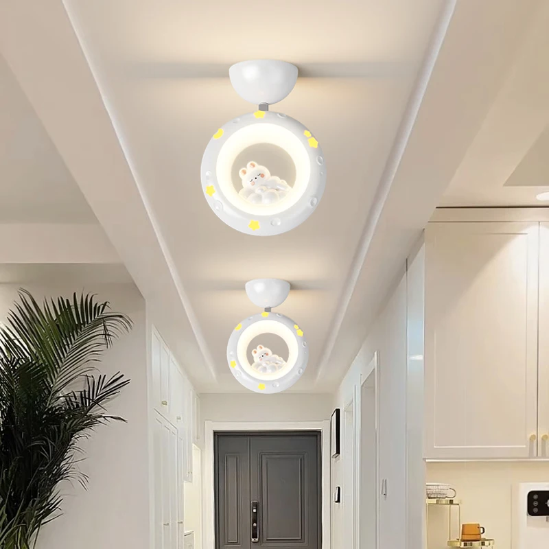 Cartoon Bear Led Ceiling Light Corridor Aisle Light Balcony Simple Modern Creative Cream Style Interior Decoration Lighting Lamp