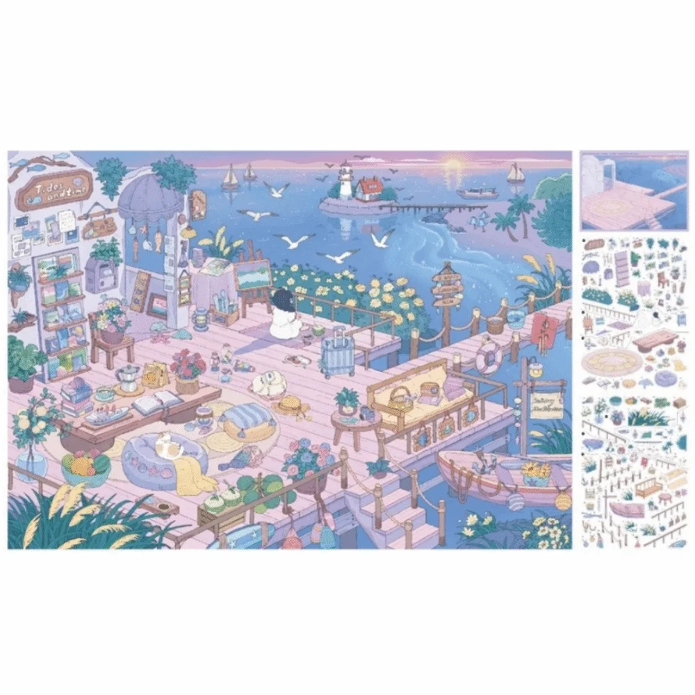 4pcs Forest Theme Miniature Scene Stickers PET Cartoon Girls Miniature Sticker Set Self-Adhesive 3D Scenery Decals