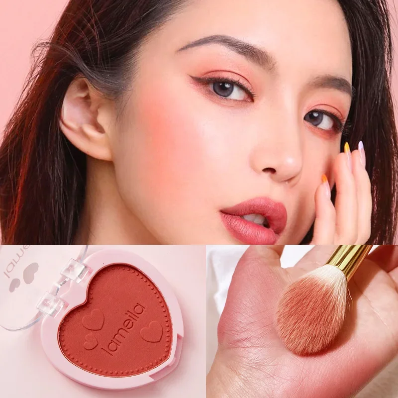 1 Stuks Love-Vormige Blush Waterdichte Zweetbestendige Blusher Natuurlijke Monochrome Blush Palet Langdurige Gezichtscontour Make-Up Cosmetisch