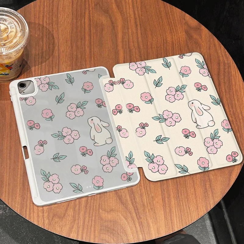 

Smart PU Case for IPad 10th Generation Case 2022 Air 4/5 10.9 Ipad 2017 2018 9.7inch Ipad Pro 10.5 Simple Cute Bunny Flower
