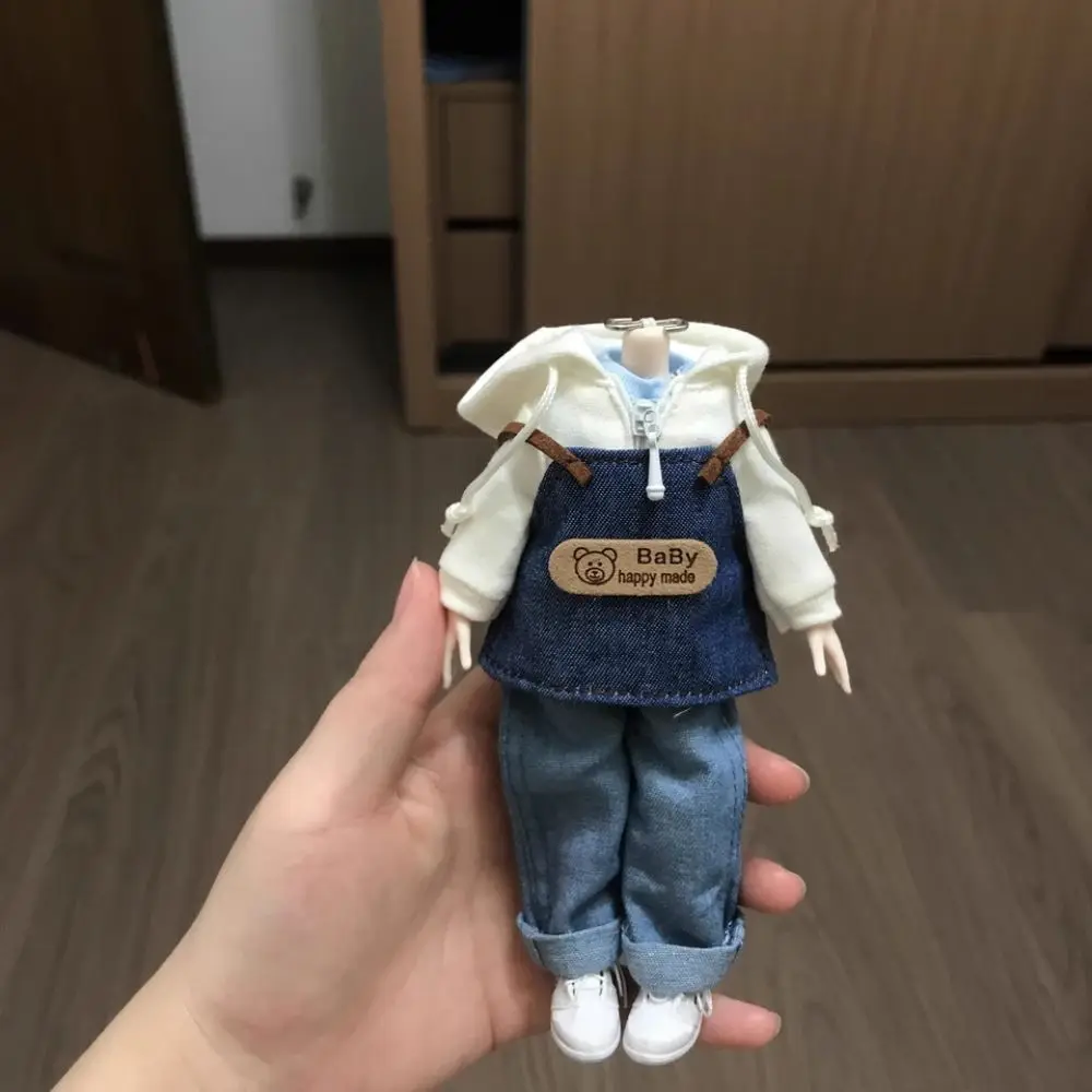 Mini muñeca a cuadros a rayas, delantal vaquero, vestido, ropa para muñecas de 10cm/15cm, ropa informal hecha a mano, traje para muñecas de peluche Ob11 Gsc