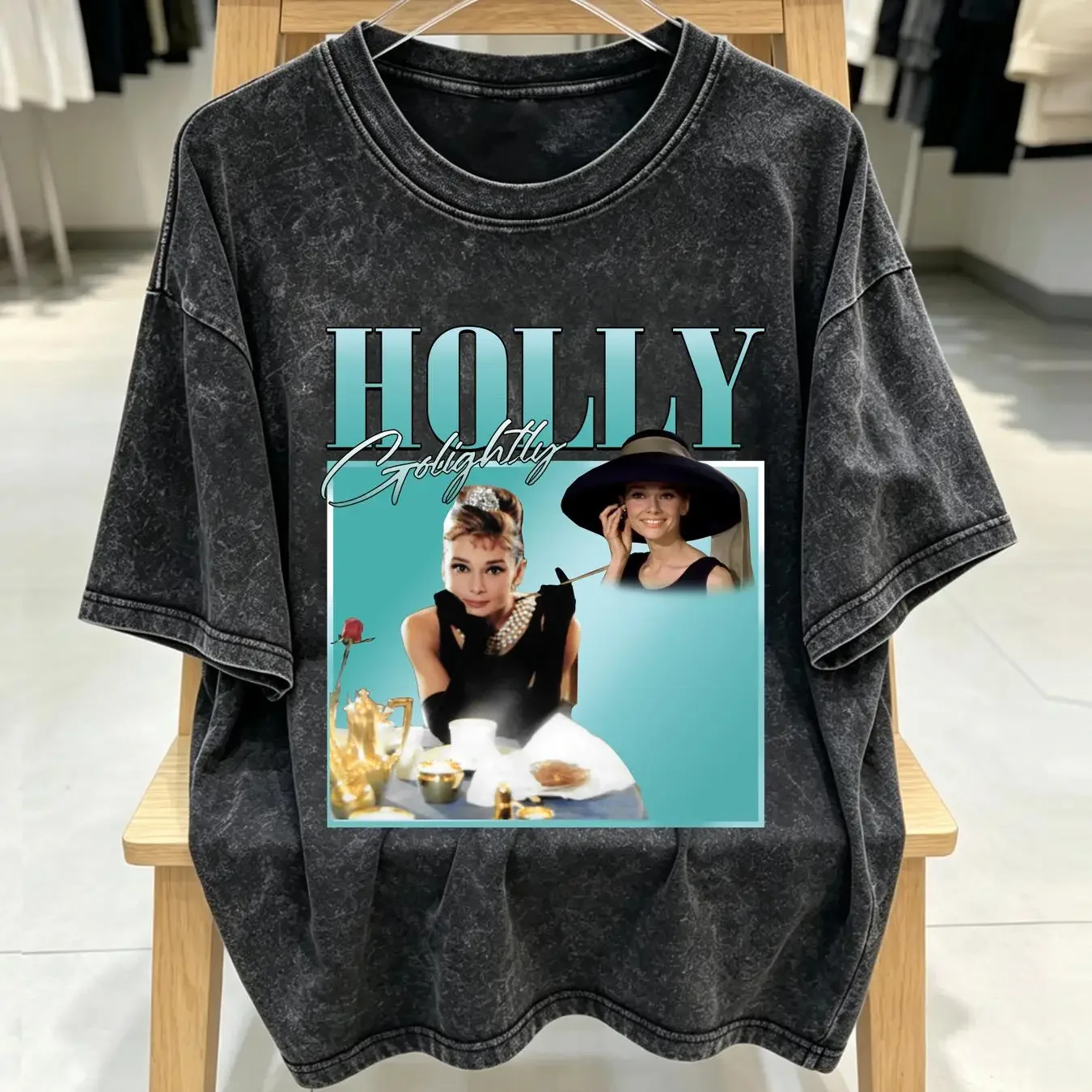 washed T Shirt HOLLY GOLIGHTLY Homage Inspired By Breakfast At Tiffanys Audrey Hepbur vintage Washed Unisex streetwear