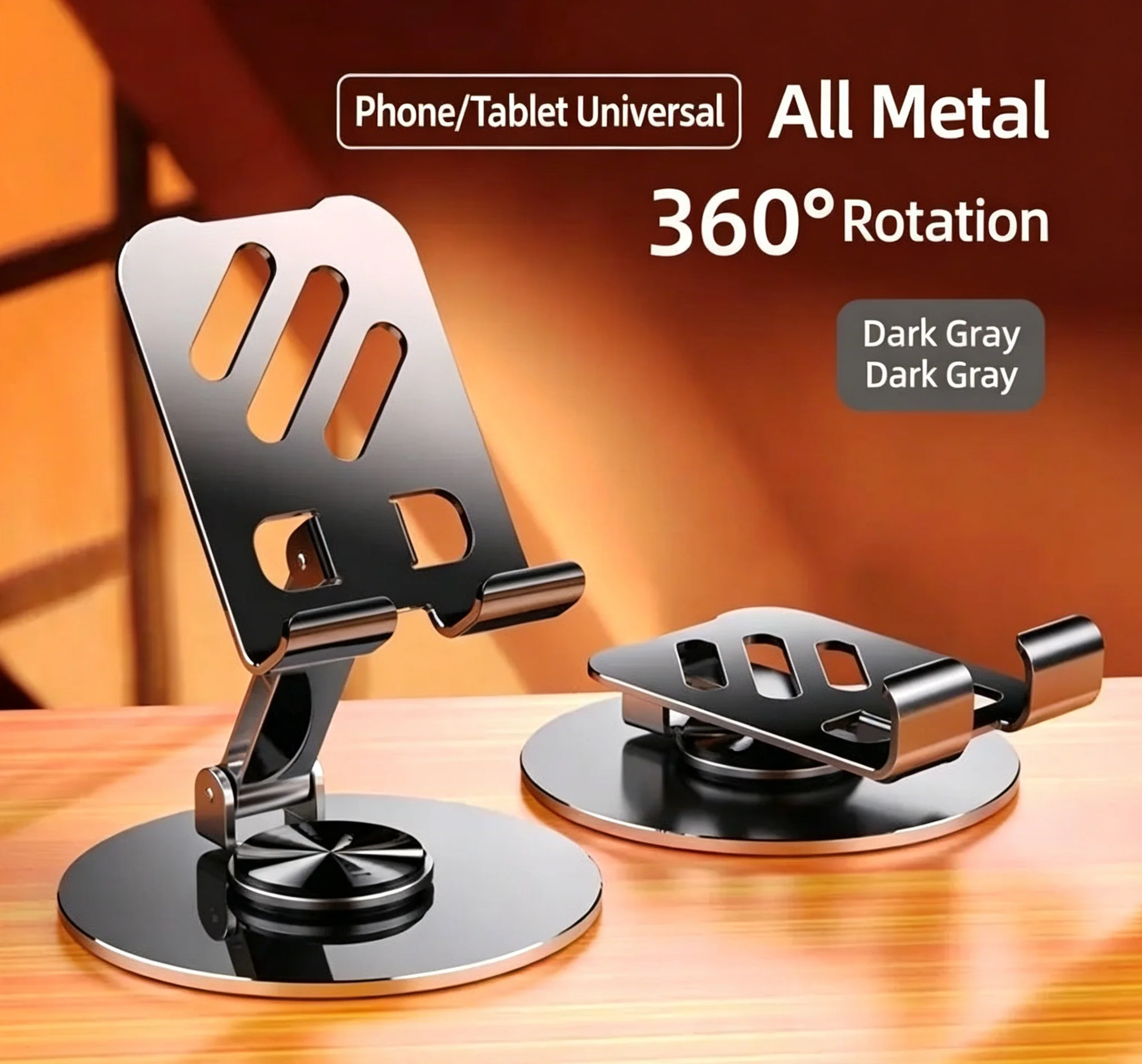 360° Rotatable Metal Live Stream Stand, Mechanical Adjustable Foldable Lazy Desktop Holder for Phone & Tablet