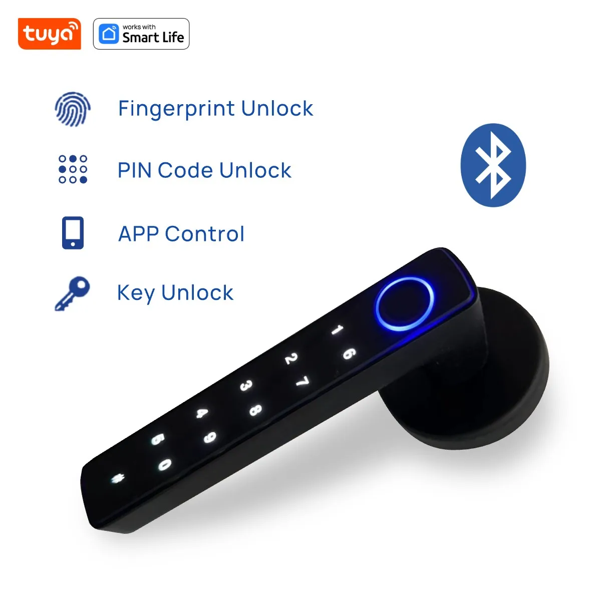 Tuya Fingerprint Door Lock, 4 in 1 Smart Door Knob( Passcode/Smart APP/Fingerprint/Backup Key)