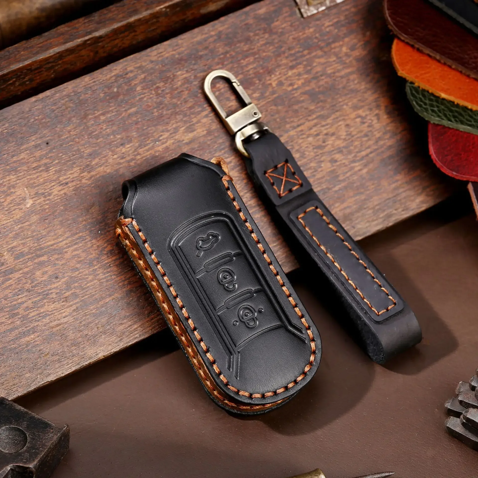 

1pc Leather Car Remote Key Case Cover Holder Shell For Baojun 510 730 360 560 RS-5 530 630 For Wuling Hongguang S Auto