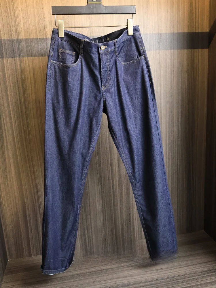Men's Summer Casual Straight Leg Jeans Pure Color Single Elastic Heavy Washed Silk Fiber Blend Comfortable Breathable Fashion...