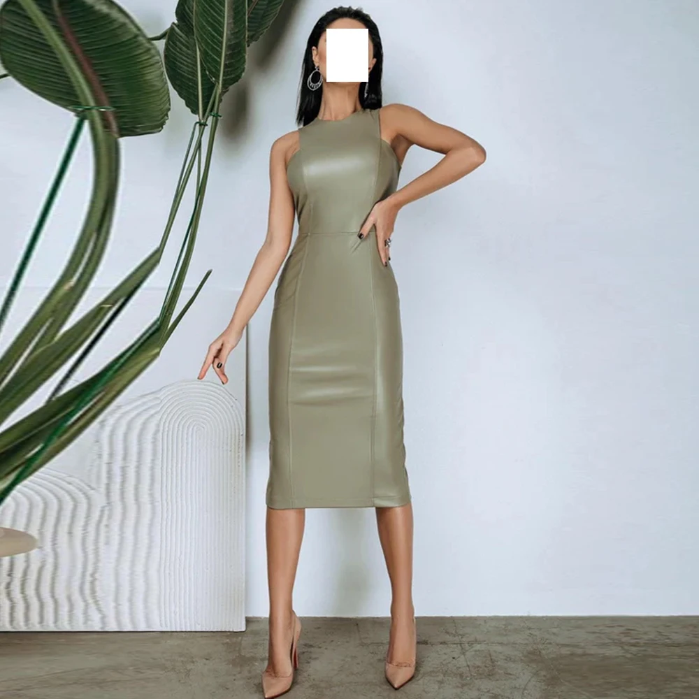 

Simple Straight Green Tea Length O-neck Satin Sleeveless Evening Dress Modern Pleats Saudi Arabia Bespoke Occasion Gowns Women