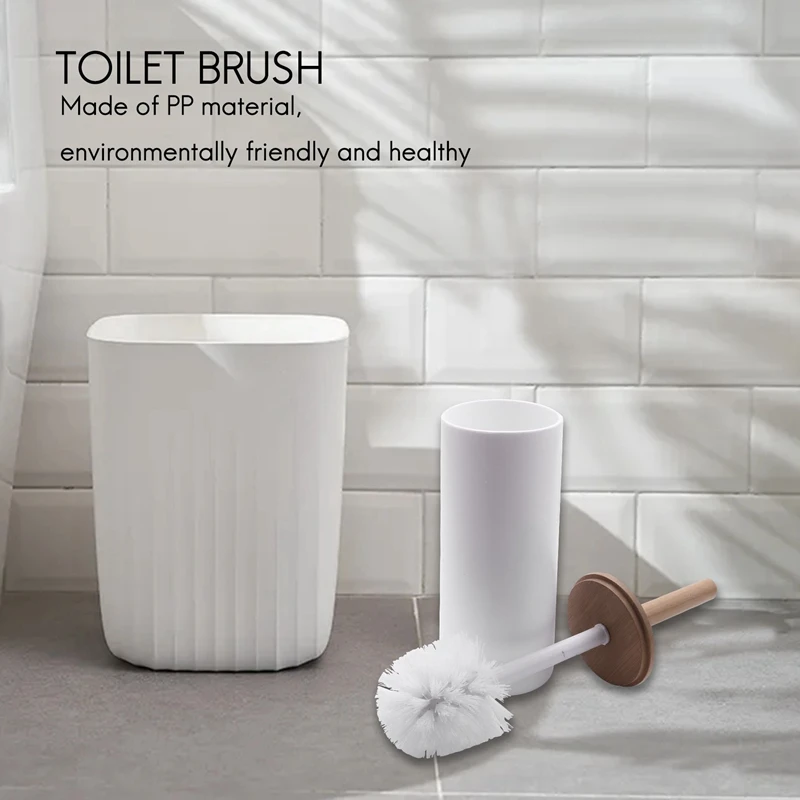 Bamboo Floor-Standing Toilet Brush Set With Base Bathroom Toilet Brush Holder WC Accessories