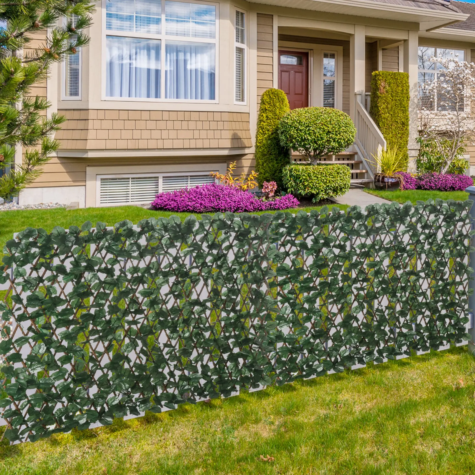 295x70 cm Artificial leaf expandable lattice fence 2 PCs Outsunny