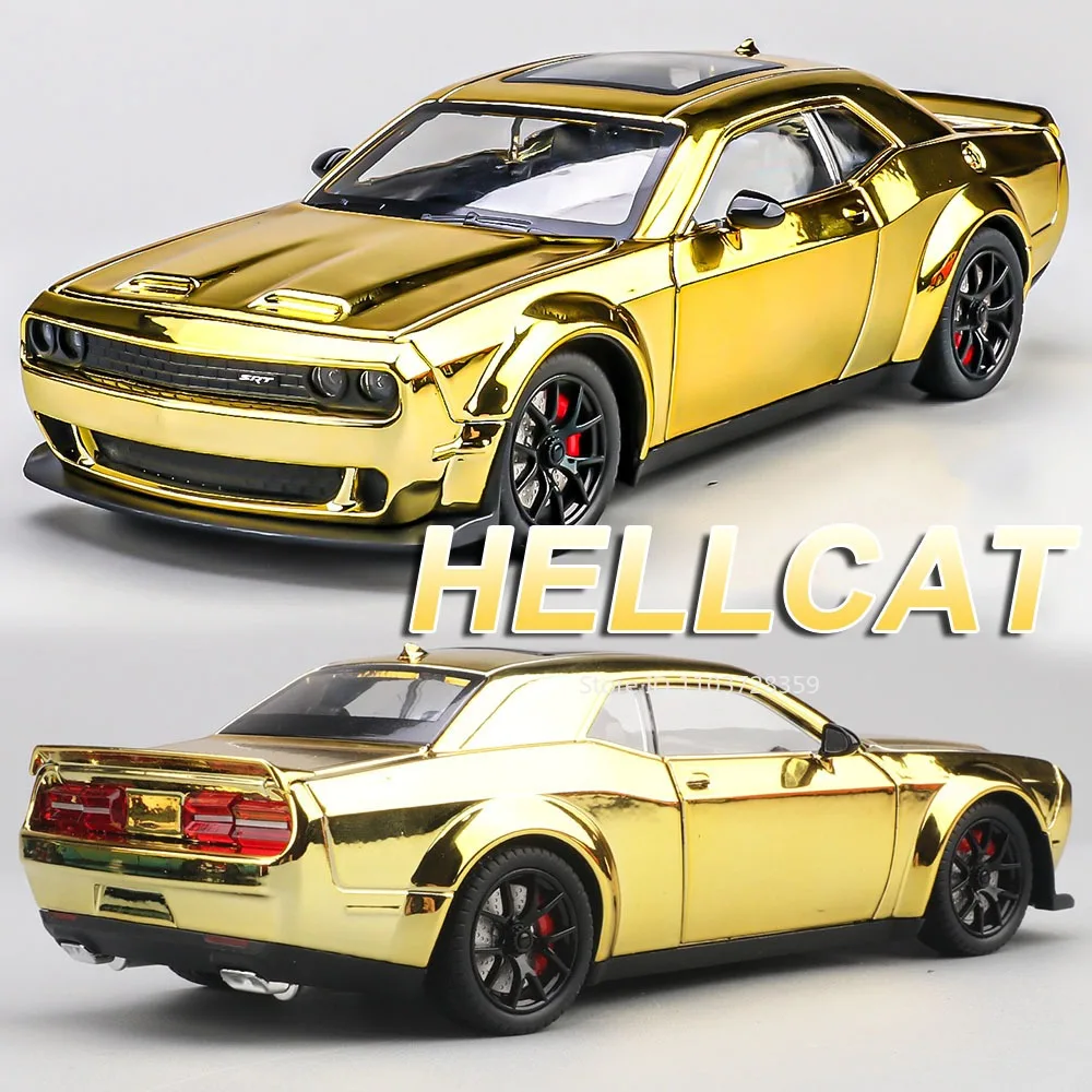 1:24 Hellcat LP770-4 Sports Car Model Toys Metal Diecast Sound Light Pull Back Doors Opened Shock Absorption for Children Gifts
