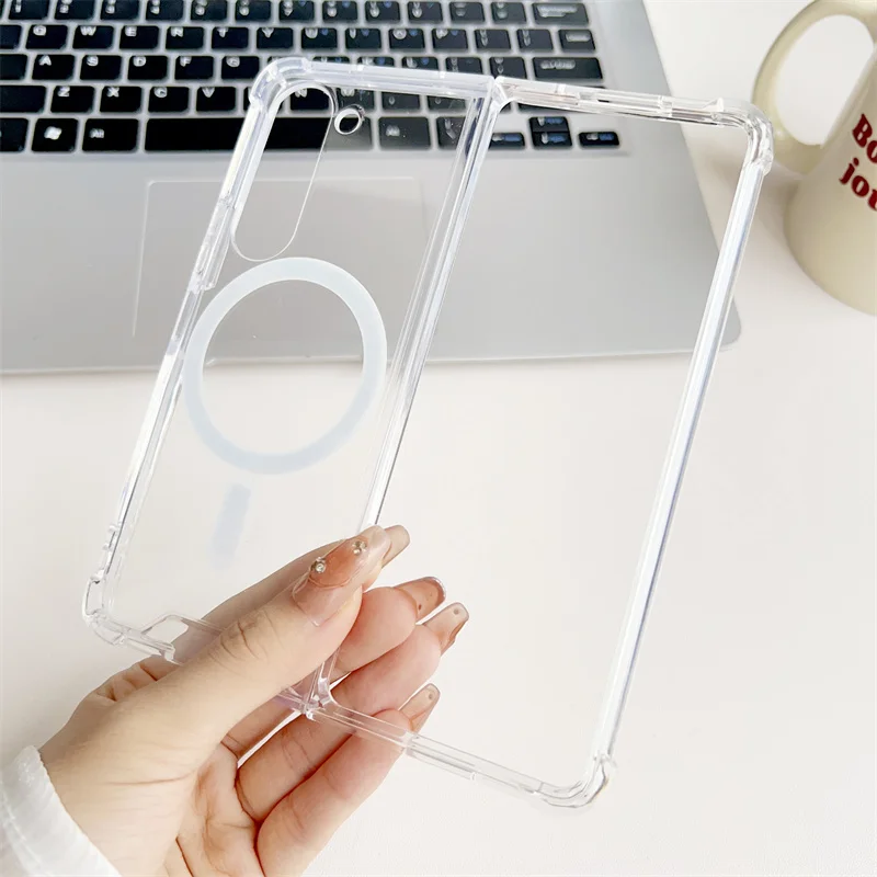 Magnetic Clear Phone  Case For Samsung Galaxy Z Fold 6 5 4 3 5G Z Flip 6 5 4 3 5G For Macsafe Wireless Charging Shockproof Cover